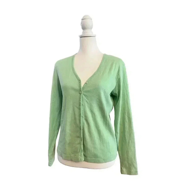 L.L.BEAN womens cardigan button up green 100% cotton size small - Picture 2 of 7